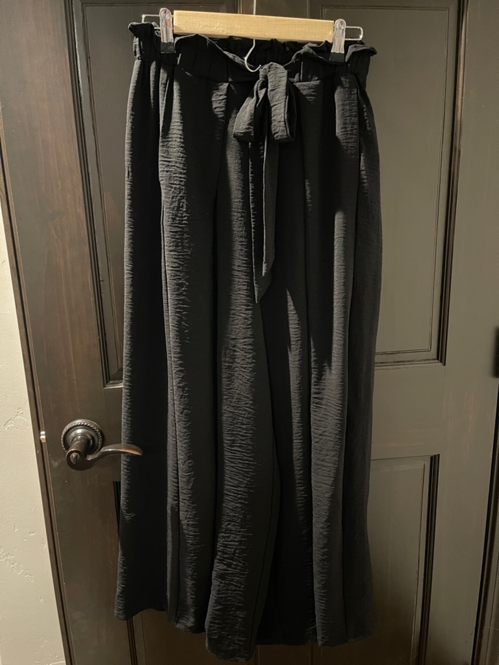 High-Waist Tie-Waist EXTRA  Wide Leg Pants - Black